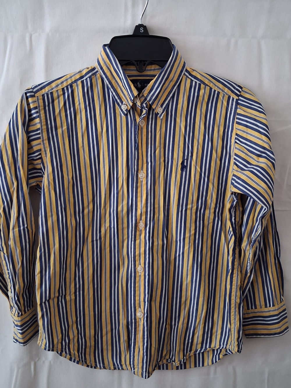 Ralph Lauren Boys Yellow Blue White Striped Button Down Shirt Size 6 Cotton